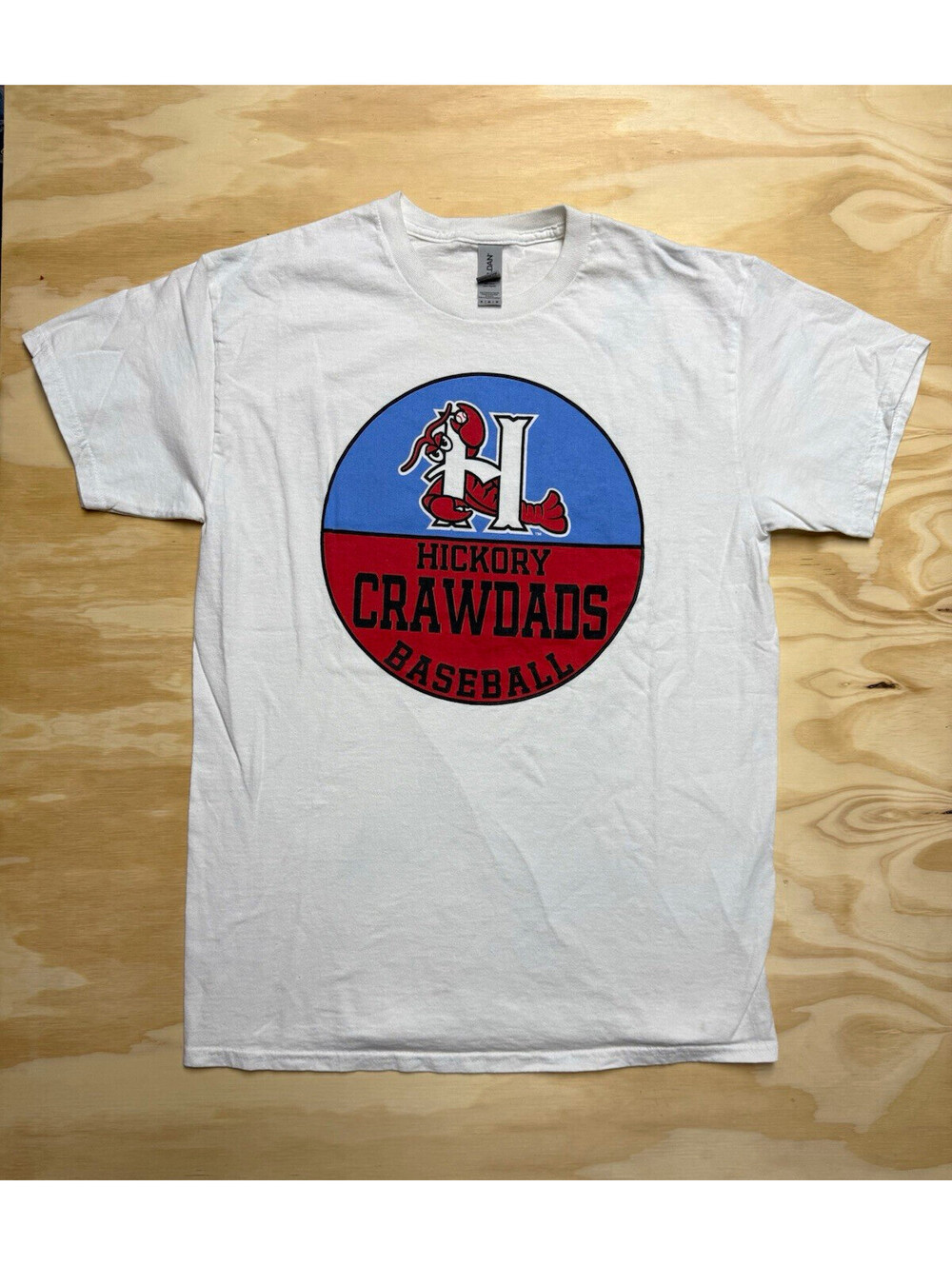 Gildan Ultra Cotton Hickory Crawdads Baseball T-Shirt White Size M
